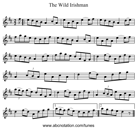 The Wild Irishman - staff notation