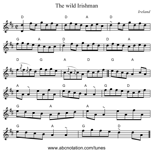 The wild Irishman - staff notation