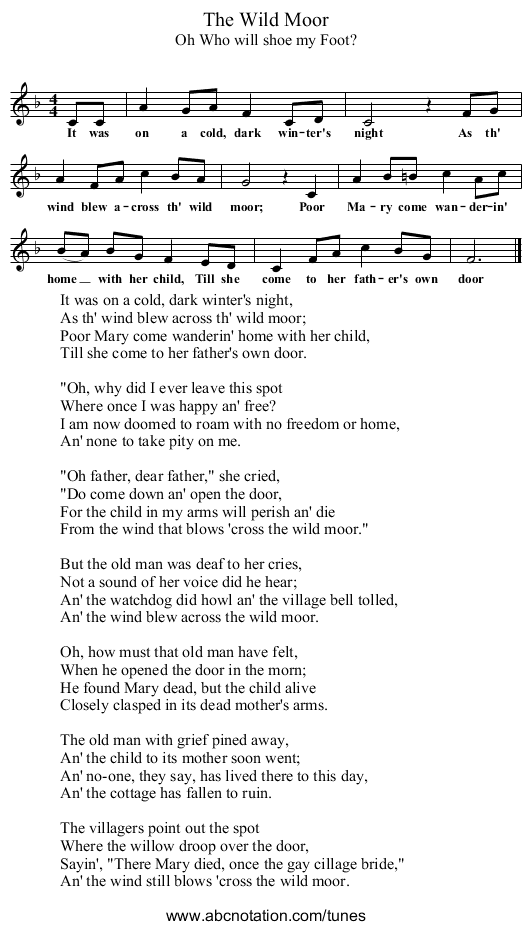 The Wild Moor - staff notation