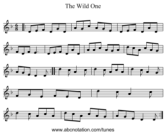 The Wild One - staff notation