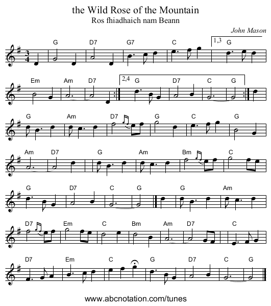 the Wild Rose of the Mountain - staff notation