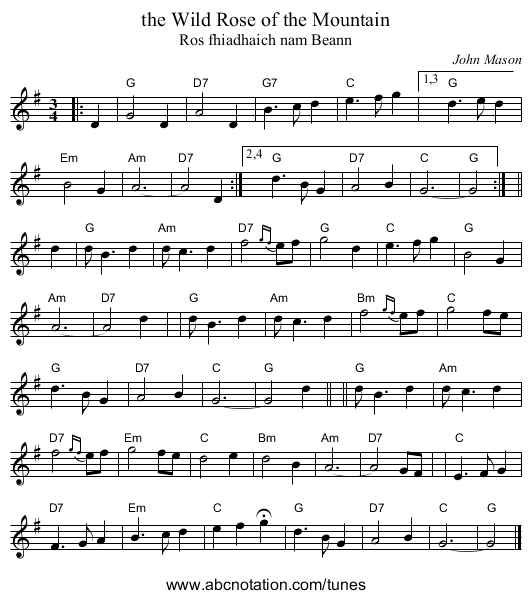 the Wild Rose of the Mountain - staff notation