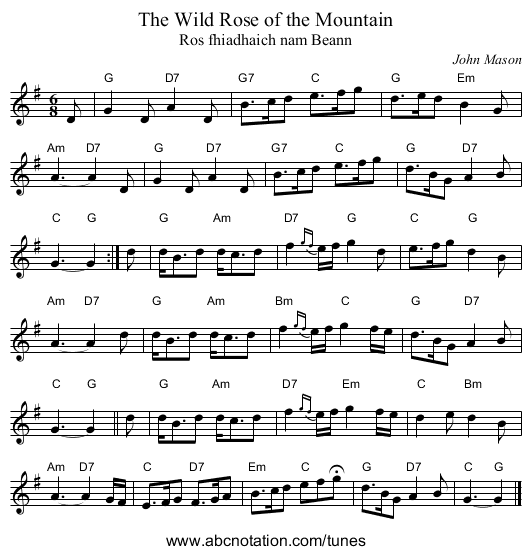 The Wild Rose of the Mountain - staff notation
