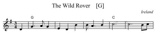 The Wild Rover    [G] - staff notation
