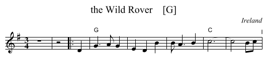 the Wild Rover    [G] - staff notation