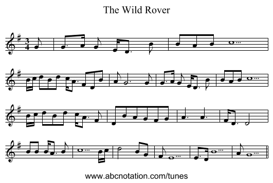 The Wild Rover - staff notation