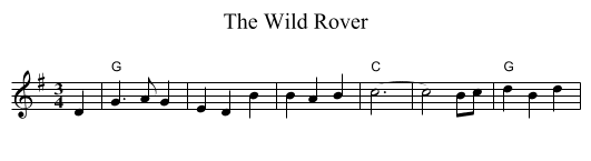The Wild Rover - staff notation