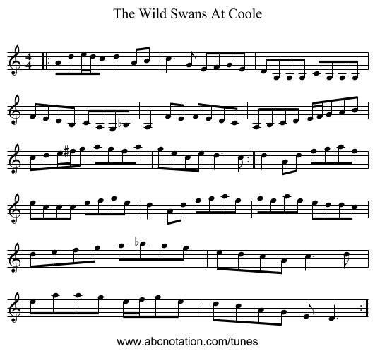 The Wild Swans At Coole - staff notation