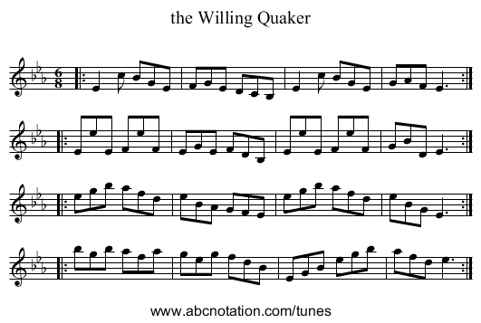 the Willing Quaker - staff notation