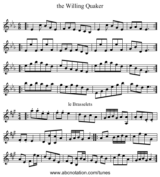 the Willing Quaker - staff notation