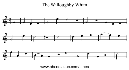 The Willoughby Whim - staff notation