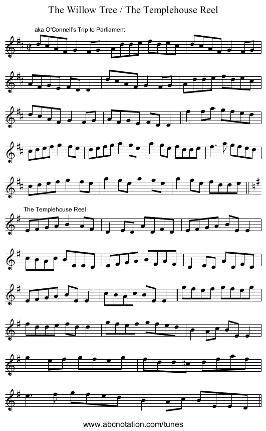 The Willow Tree / The Templehouse Reel - staff notation