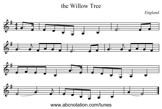 the Willow Tree - staff notation
