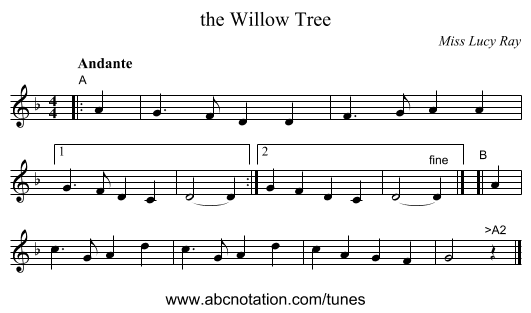the Willow Tree - staff notation