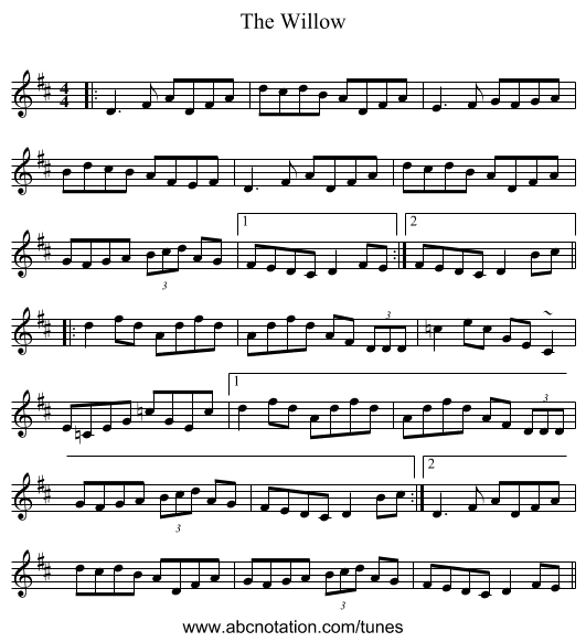 The Willow - staff notation