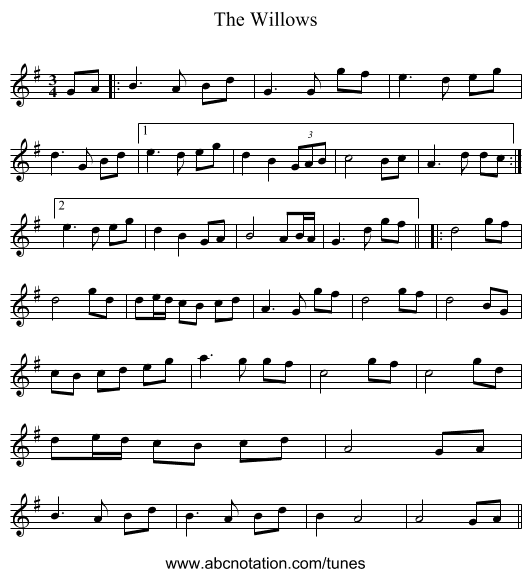 The Willows - staff notation