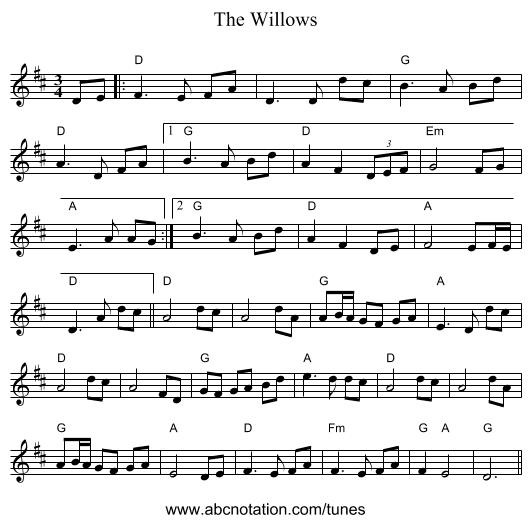 The Willows - staff notation