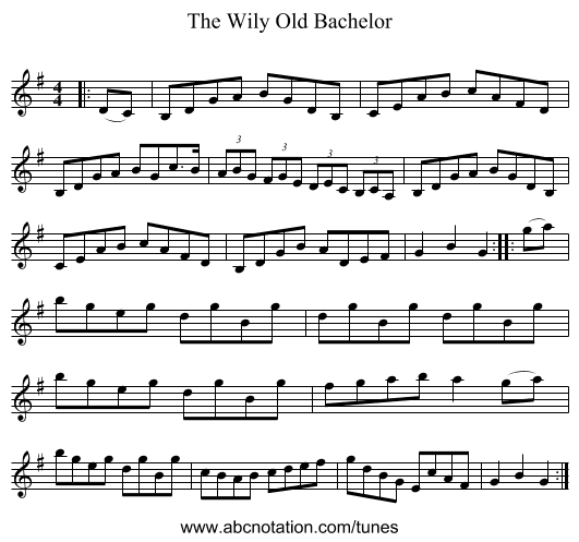 The Wily Old Bachelor - staff notation