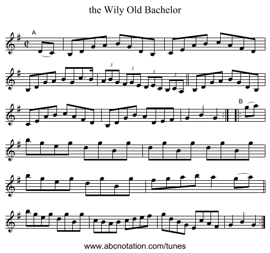 the Wily Old Bachelor - staff notation