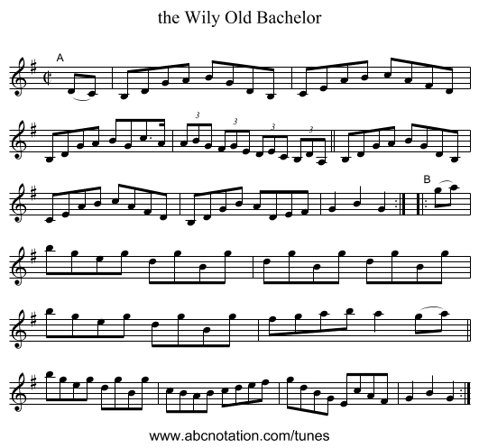 the Wily Old Bachelor - staff notation
