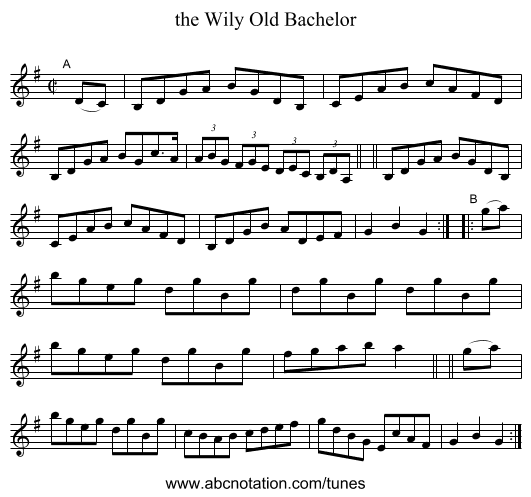 the Wily Old Bachelor - staff notation