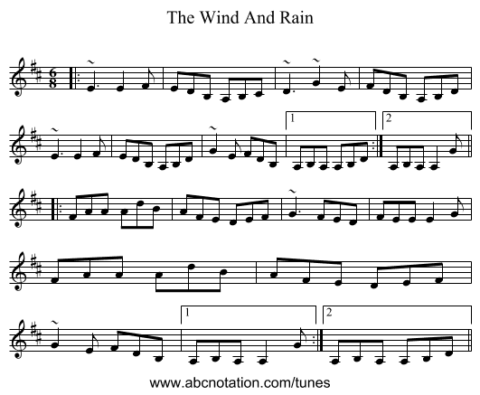 The Wind And Rain - staff notation