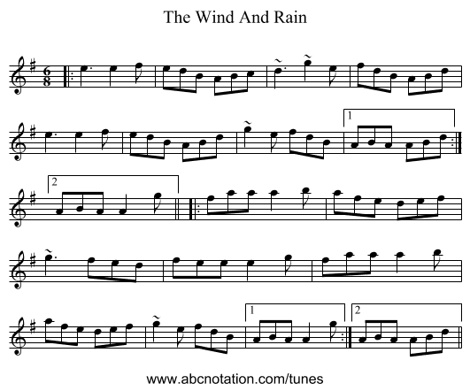The Wind And Rain - staff notation