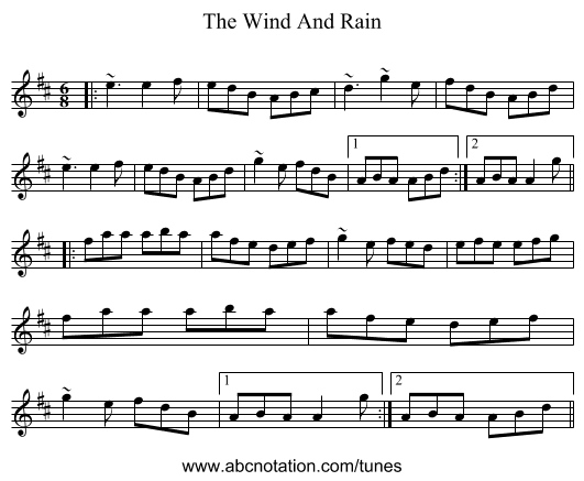 The Wind And Rain - staff notation