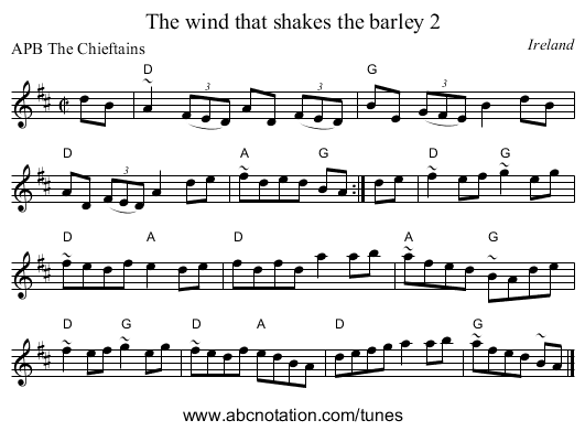 The wind that shakes the barley 2 - staff notation