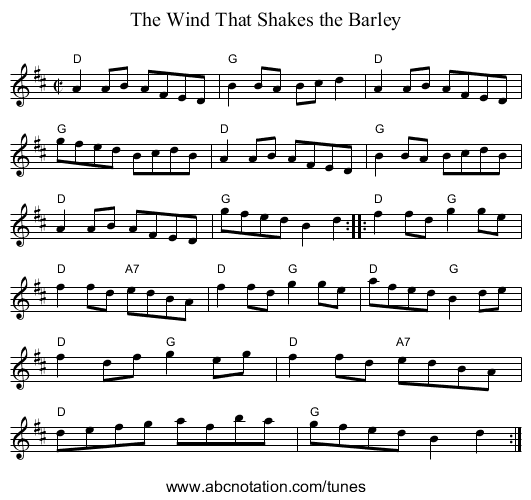 The Wind That Shakes the Barley - staff notation