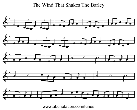 The Wind That Shakes The Barley - staff notation