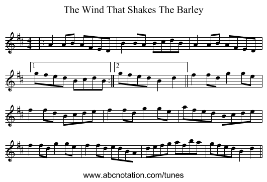 The Wind That Shakes The Barley - staff notation