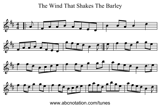 The Wind That Shakes The Barley - staff notation