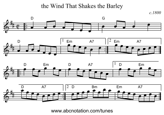 the Wind That Shakes the Barley - staff notation