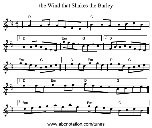 the Wind that Shakes the Barley - staff notation