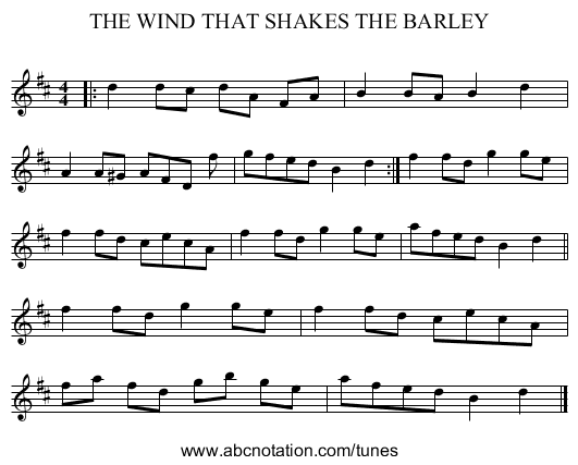THE WIND THAT SHAKES THE BARLEY - staff notation