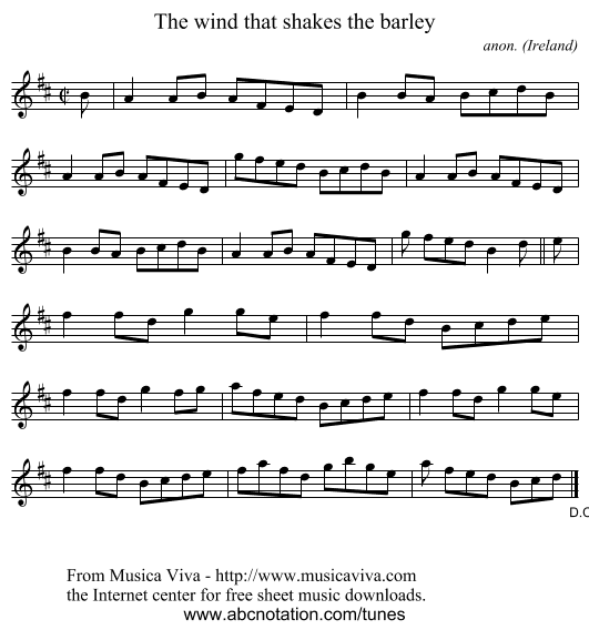 The wind that shakes the barley - staff notation