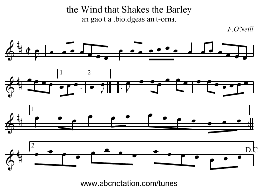 the Wind that Shakes the Barley - staff notation