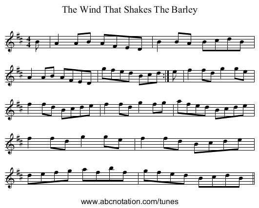 The Wind That Shakes The Barley - staff notation