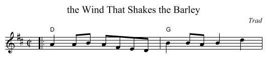 the Wind That Shakes the Barley - staff notation