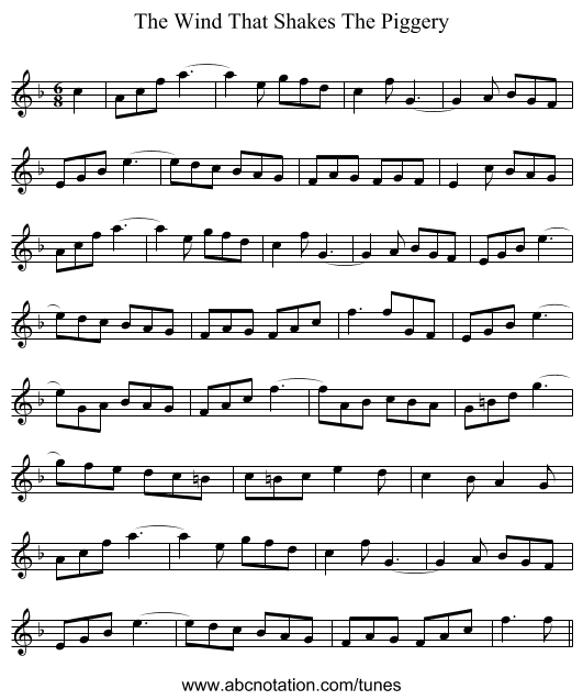 The Wind That Shakes The Piggery - staff notation