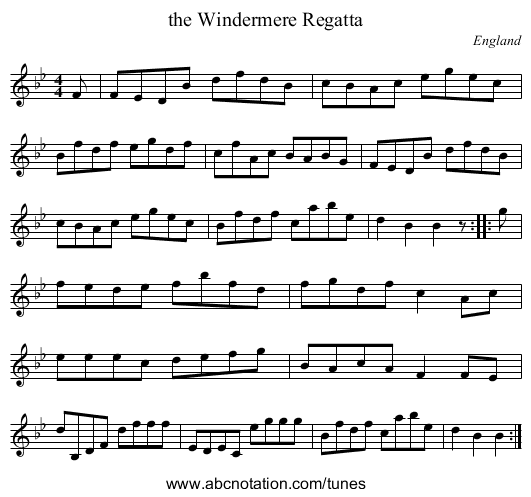 the Windermere Regatta - staff notation