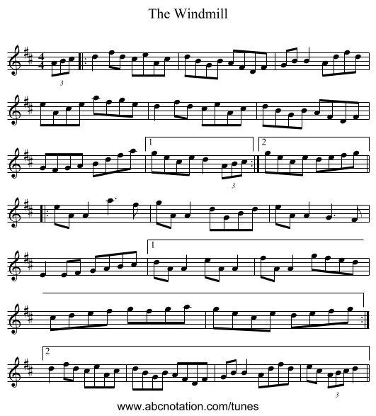 The Windmill - staff notation