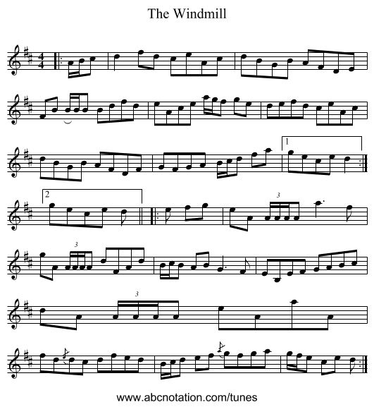 The Windmill - staff notation