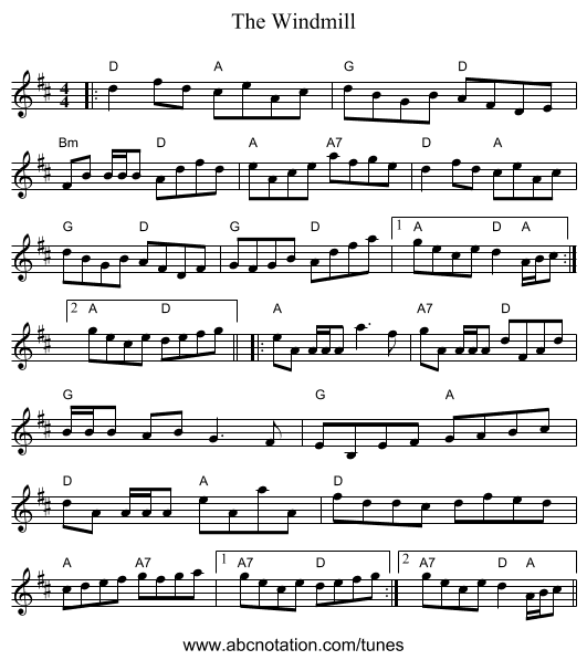 The Windmill - staff notation