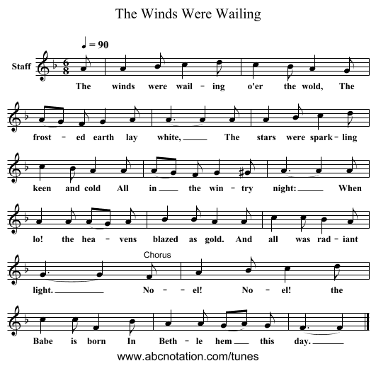 The Winds Were Wailing - staff notation
