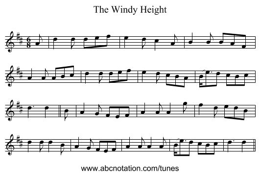 The Windy Height - staff notation