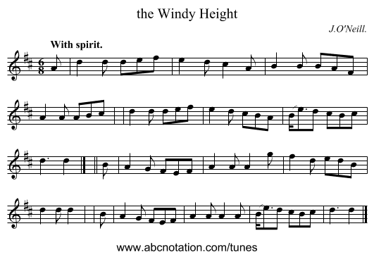 the Windy Height - staff notation