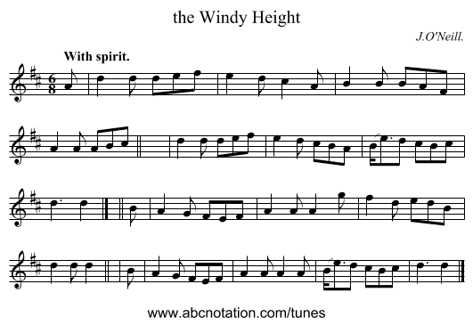 the Windy Height - staff notation