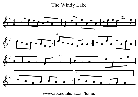 The Windy Lake - staff notation
